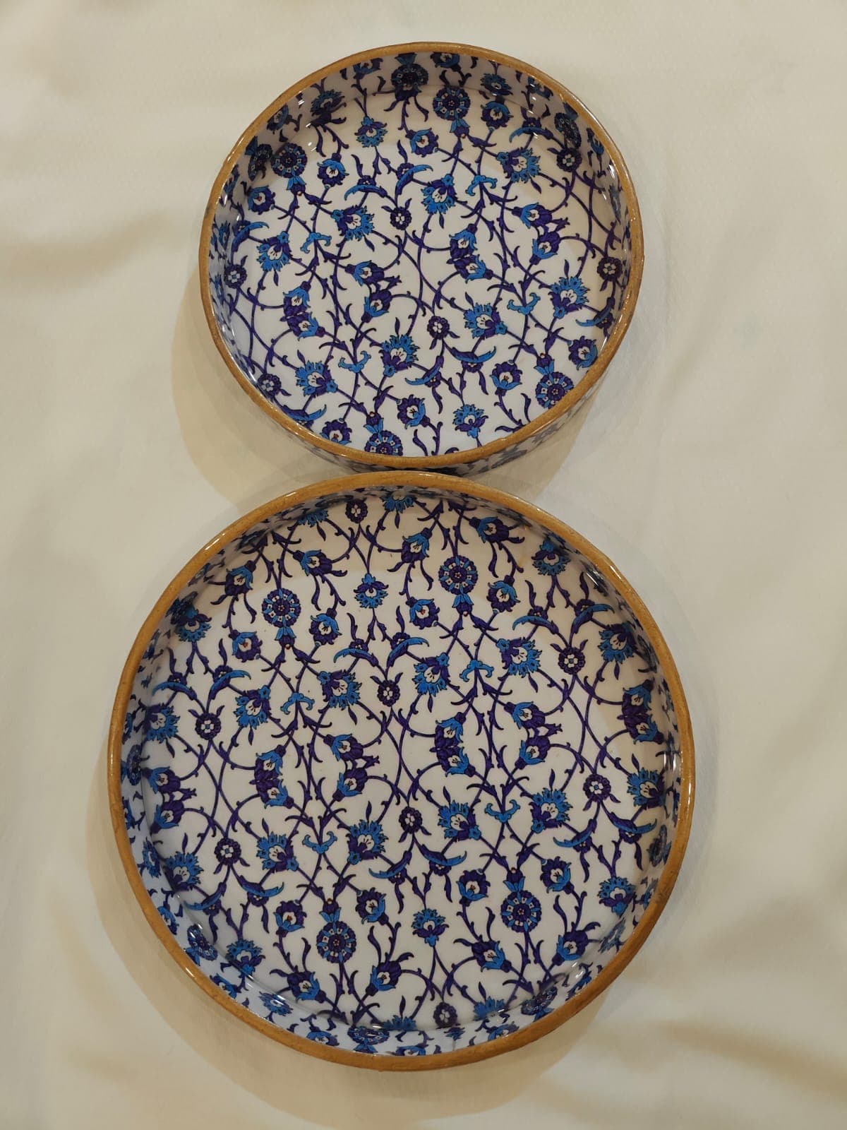 Indigo Petal Serving Tray (Blue Floral Pattern) — handcrafted wooden kitchenware by Da Aura