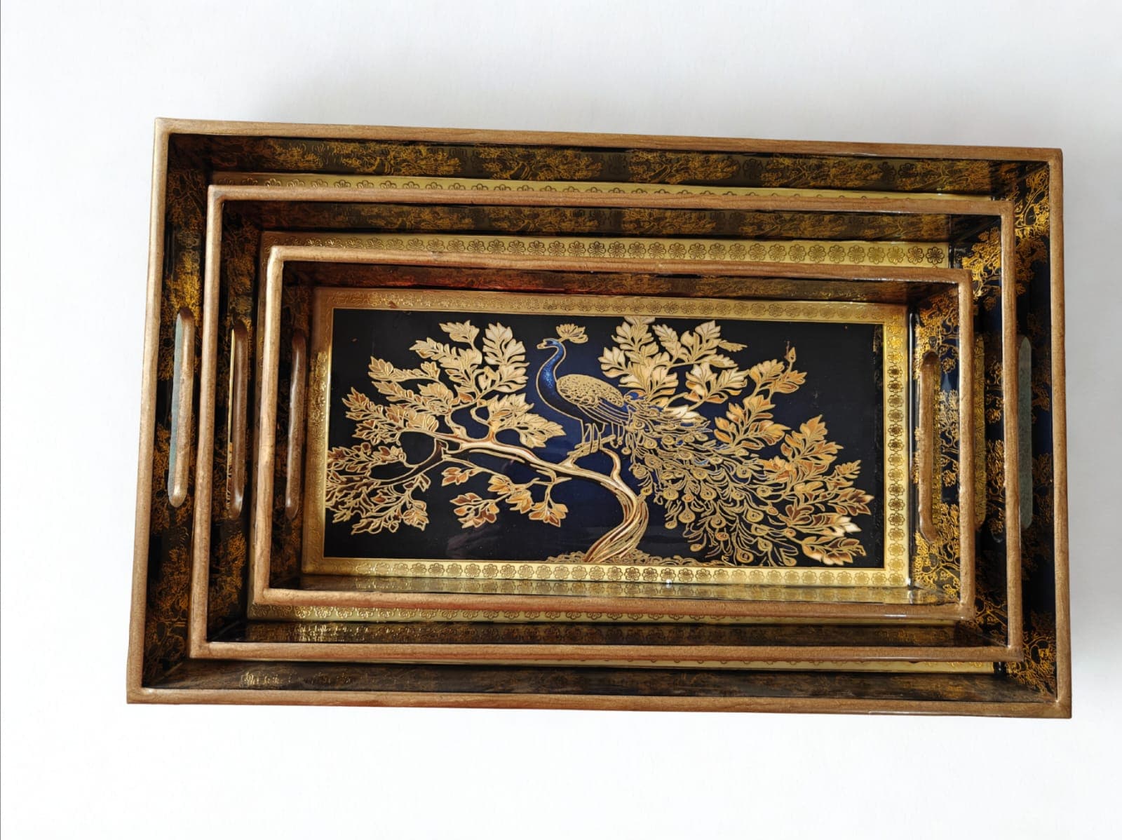 MDF Tray Set of 3 – Peacock — handcrafted wooden kitchenware by Da Aura