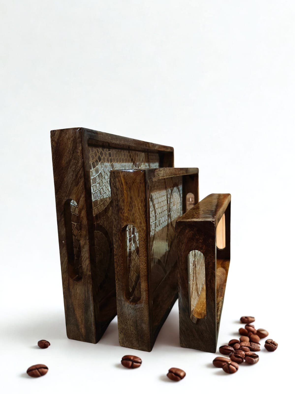 Mosaic Royale Wooden Serving Tray (Set of 3) — handcrafted wooden kitchenware by Da Aura